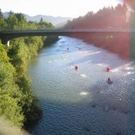 The swim course, in the Russian River, starts and ends at Johnson's Beach in Guerneville