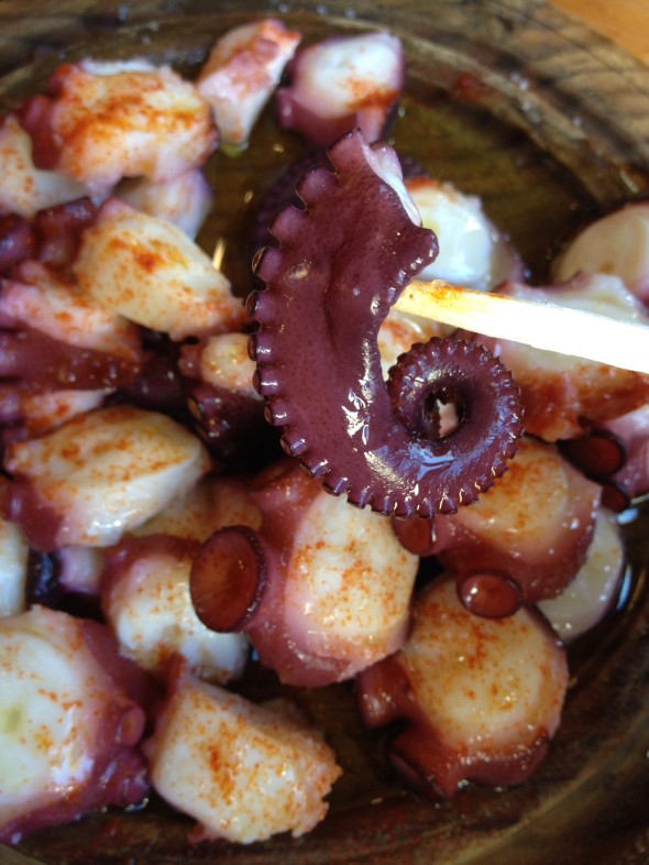 "Pulpo", a very typical Galacian dish. Some cities I've passed through are more known for it than others. The dish I had in Melide was very good!