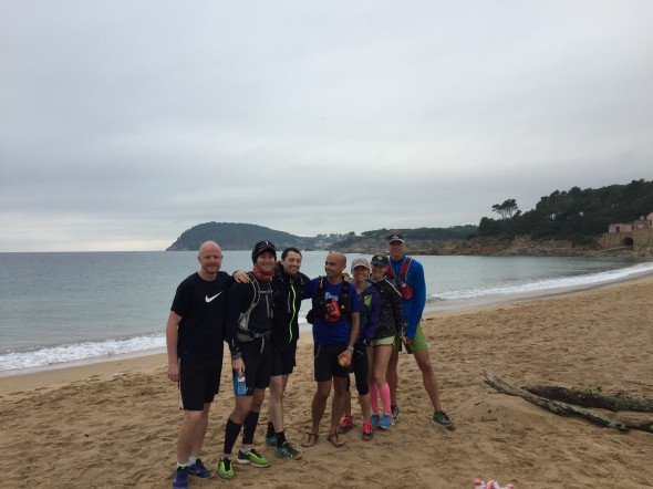 We had split into a few groups but everyone reconnected about halfway through today on a beach; from L ro R:  Matt, Paul, Dom, Pablo, Whitney, Sally, Chad