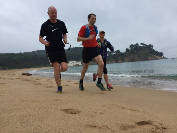 Matt, Dom, and Whitney run along the beach at one section of today's route