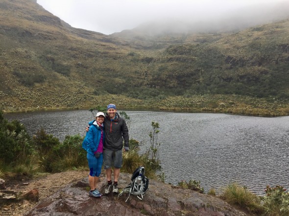 In front of Laguna Iguaque.  I think when it's not raining the water would look more blue and sparkly; today it looked dark and treacherous!