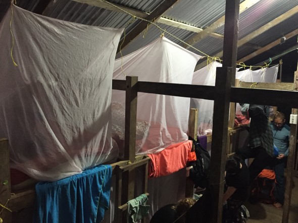 The camps each night had a wooden shelter with bunks and mosquito netting, basic bathrooms, and cold-water rudimentary showers.  After a long day hiking in the mud and humidity, all of these things were welcomed!