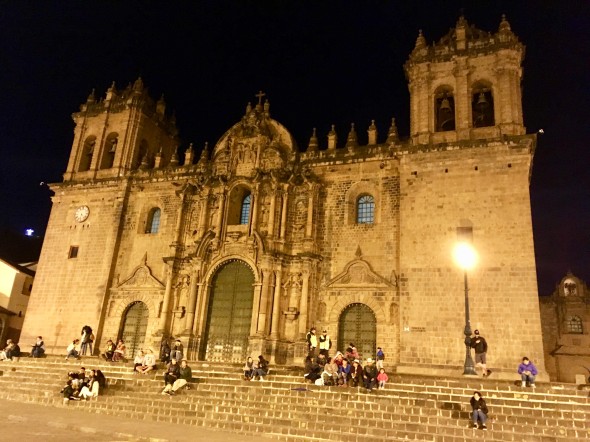 The cathedral in the main Plaza de Armas, in the historic part of Cusco.  I saw if for the first time at night and the square is charming with all its lights and old buildings.